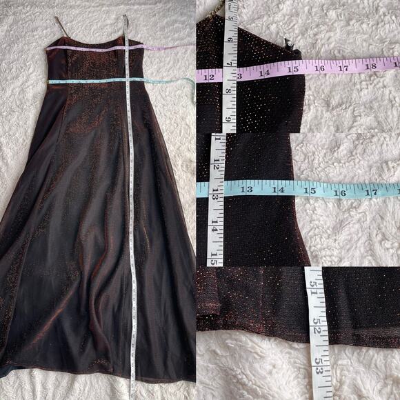 SOLD Scott McClintock copper metallic glitter prom dress maxi gown rhinestone - Picture 5 of 13